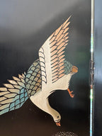 Vintage Chinese Four Panel Room Divider, Folding Screen with a Chinoiserie Pond Scene Painted on Both Sides