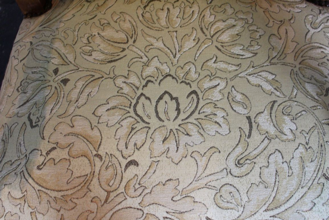 Antique French Louis XIV Style Nail Head Upholstered Arm Chairs - Set of 2