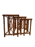 Vintage Burnt Bamboo Rattan Nesting Tables with Glass Tops, Set of 3, c. 1970s