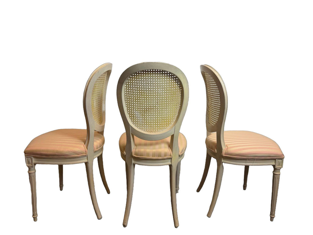 Vintage French Louis XVI Style Oval Cane Back Dining Chairs, Set of 6, c. 1970s