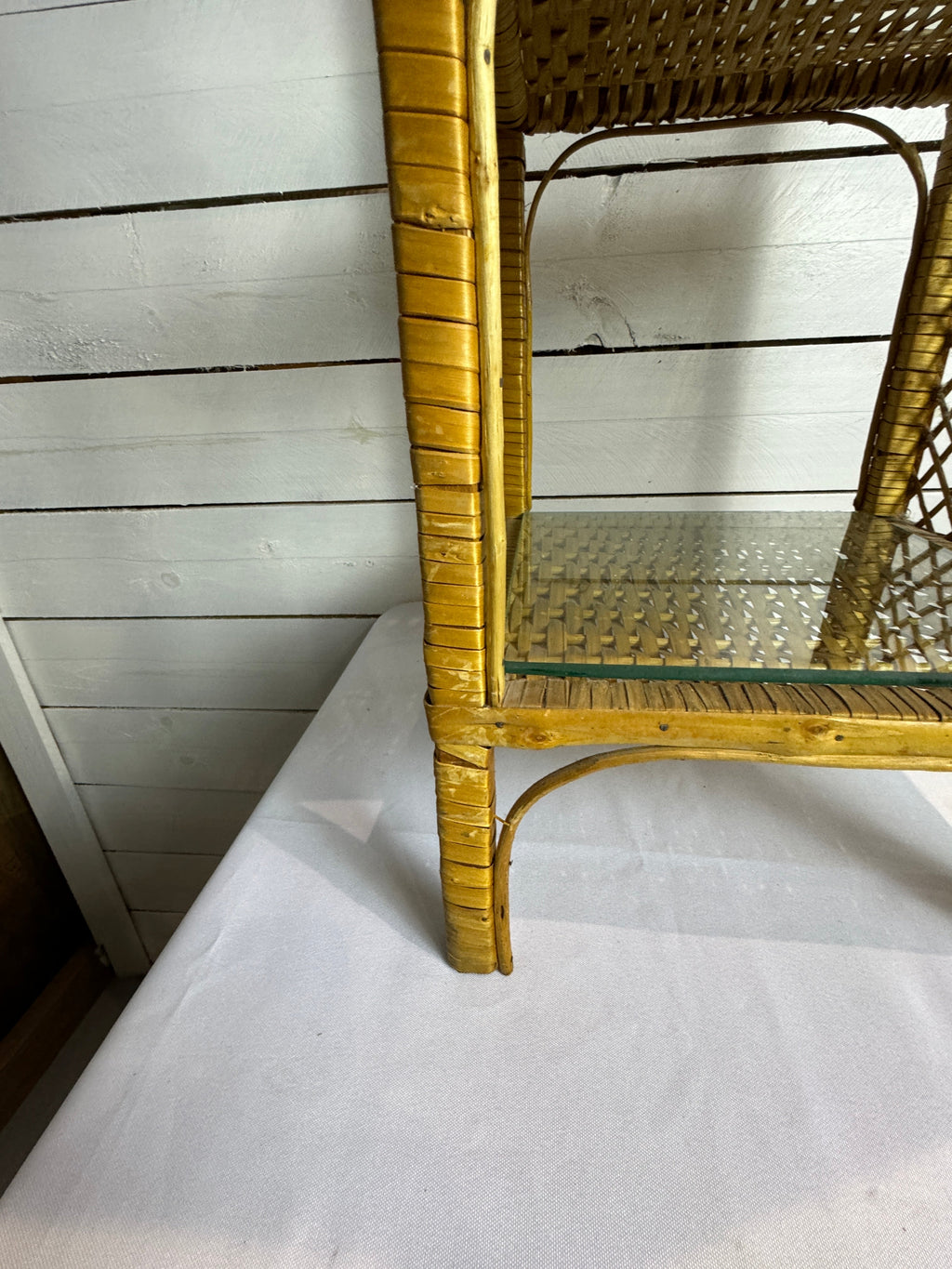 Vintage Rattan Wicker Three Tiered Shelf