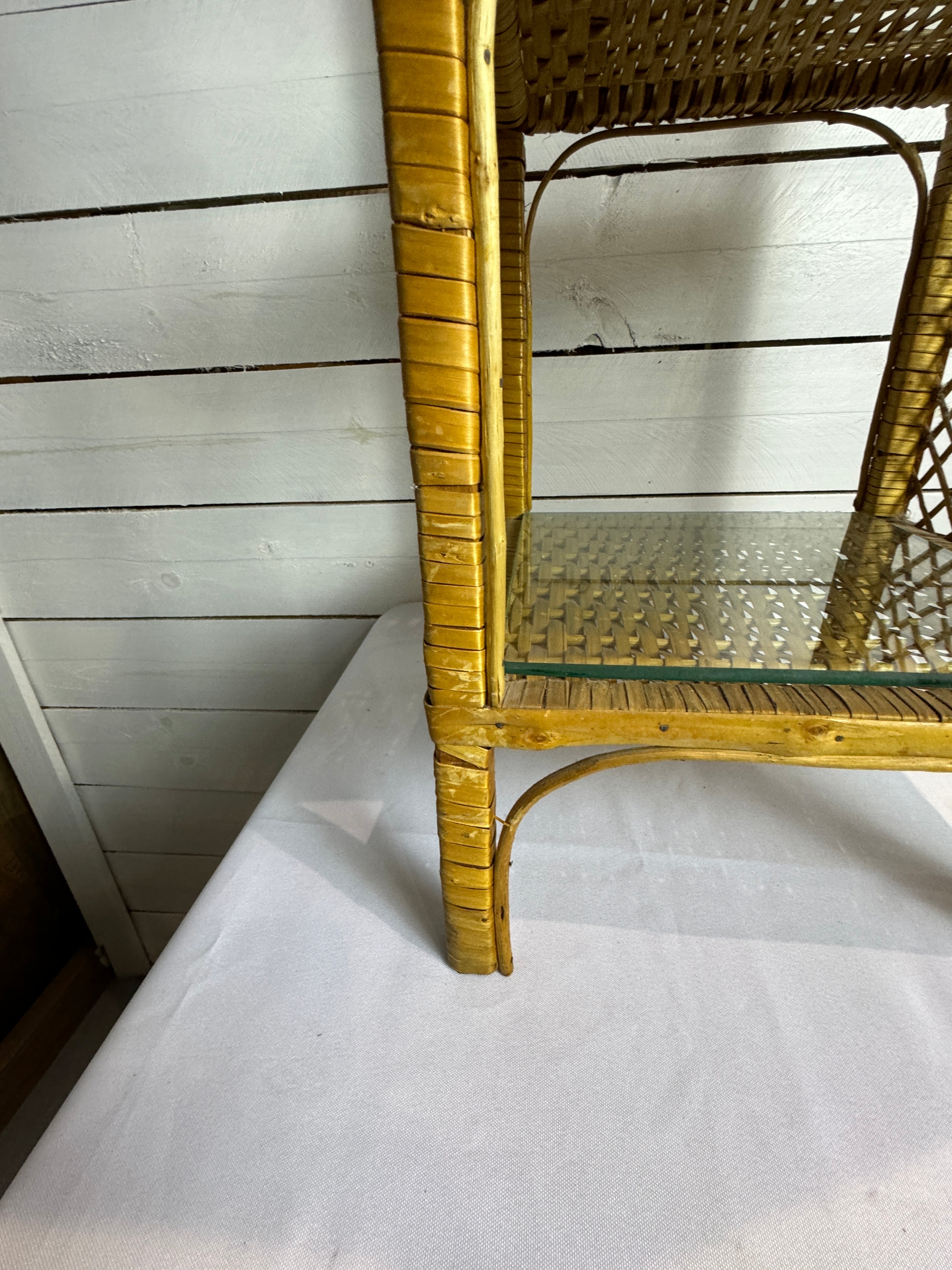 Vintage Rattan Wicker Three Tiered Shelf