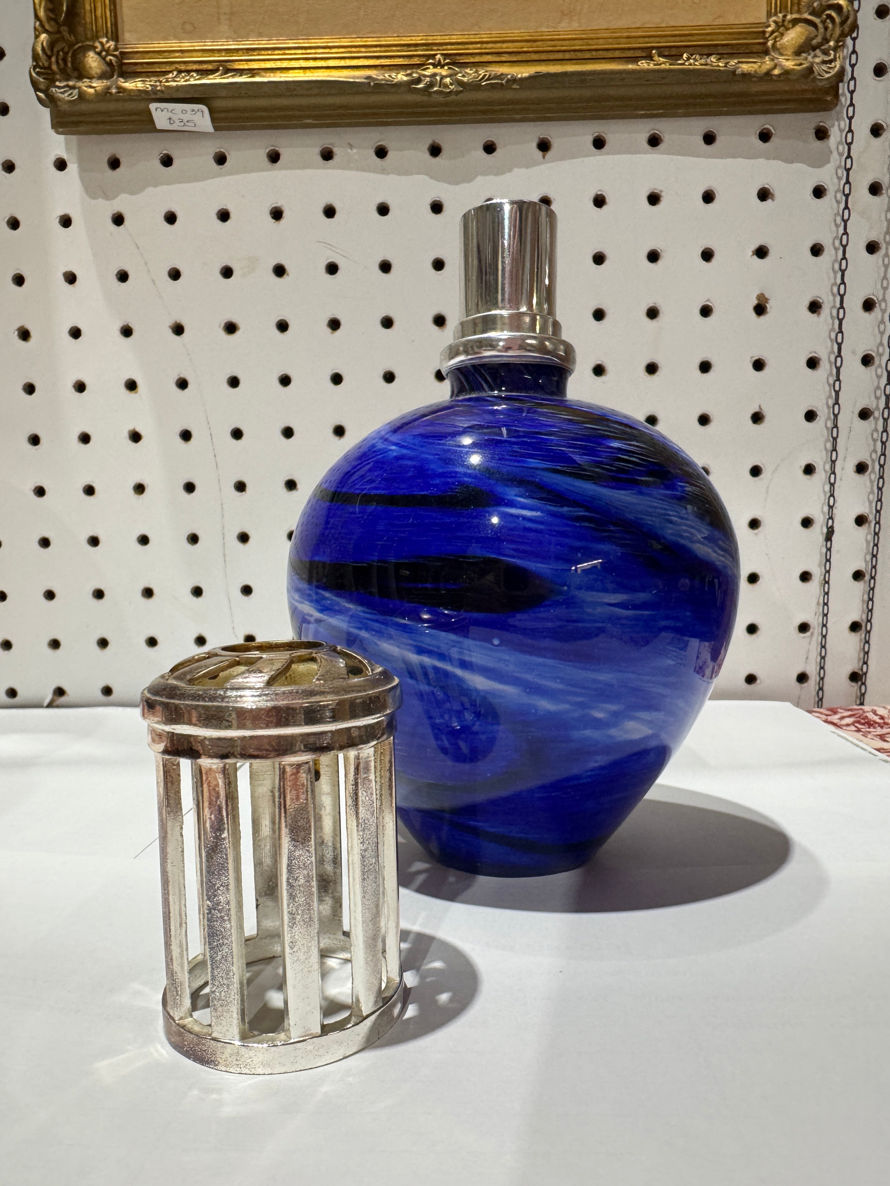 Vintage Cobalt Blue Glass Fragrance Lamp