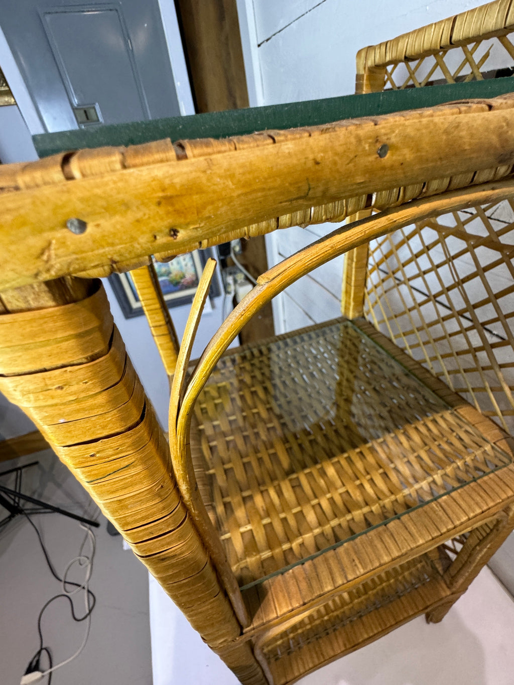 Vintage Rattan Wicker Three Tiered Shelf