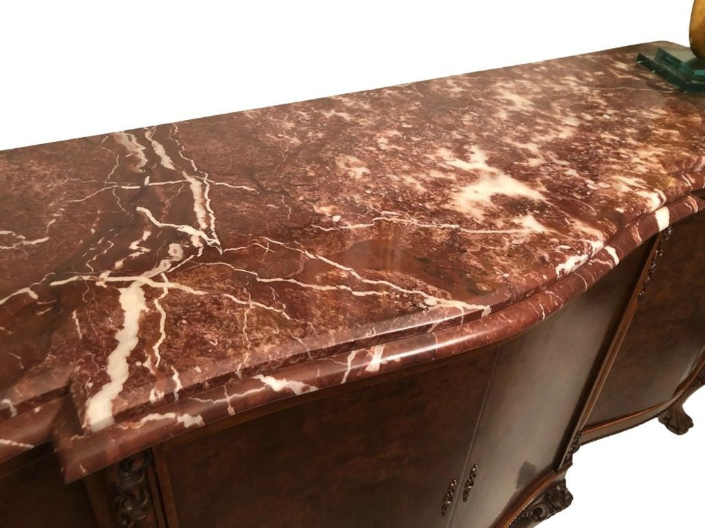 Traditional Italian Rosso Laguna Marble Top Buffet/Sideboard/Credenza, c. 1990s