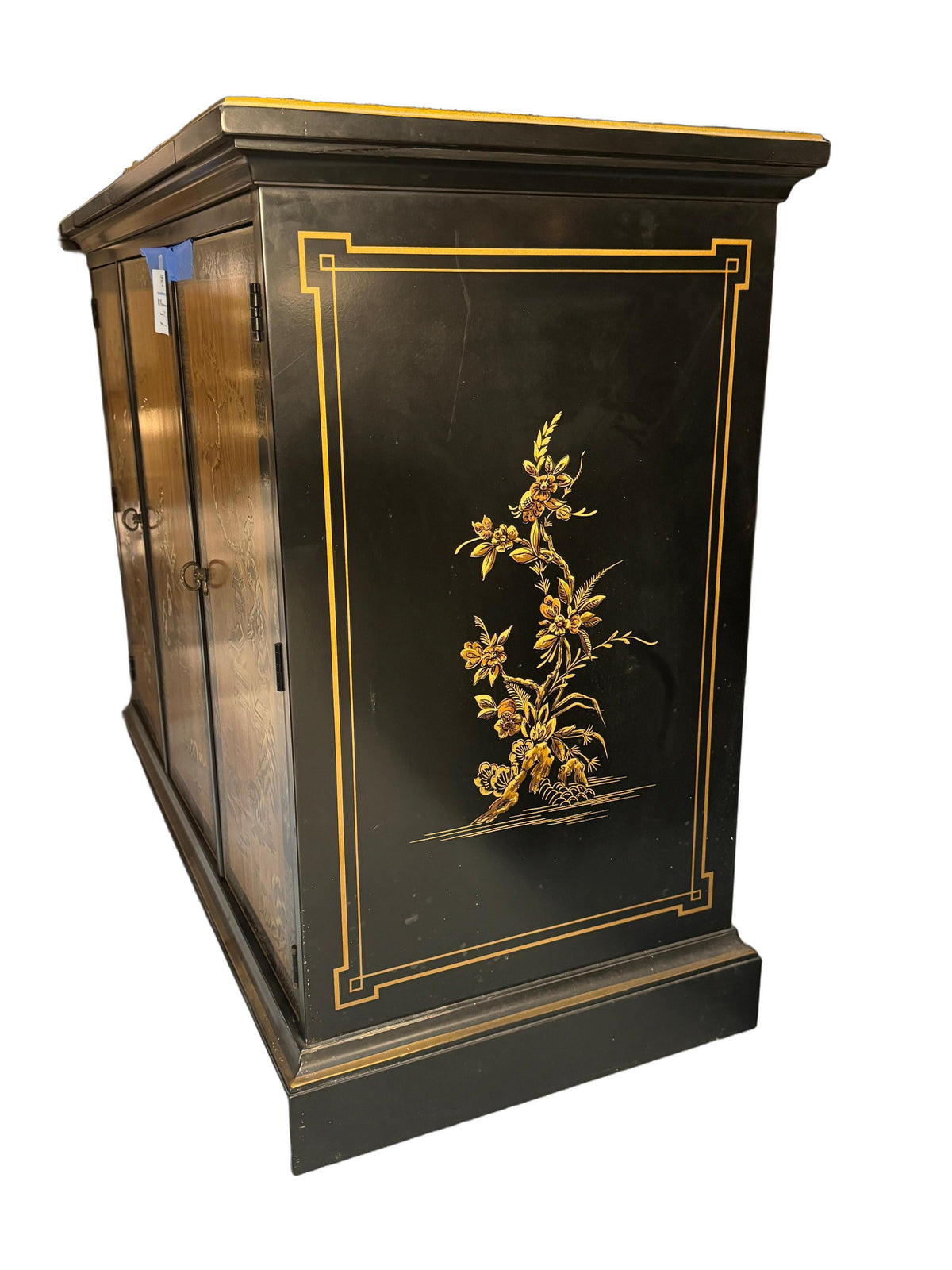 Drexel Et Cetera Collection Black Lacquer Chinoiserie Flip-Top Buffet Server, 1970s