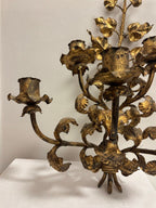 Antique Italian Wall Sconce Candelabra with Gilt Gold Leaf Motif for Five Candles, c. 1920