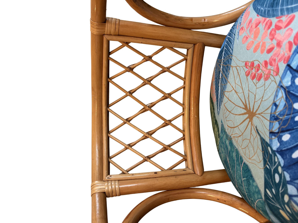 Vintage Bamboo & Rattan Barrel-Back Bistro Honeymoon Chairs, Pair, c. 1970s