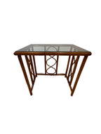 Vintage Burnt Bamboo Rattan Nesting Tables with Glass Tops, Set of 3, c. 1970s