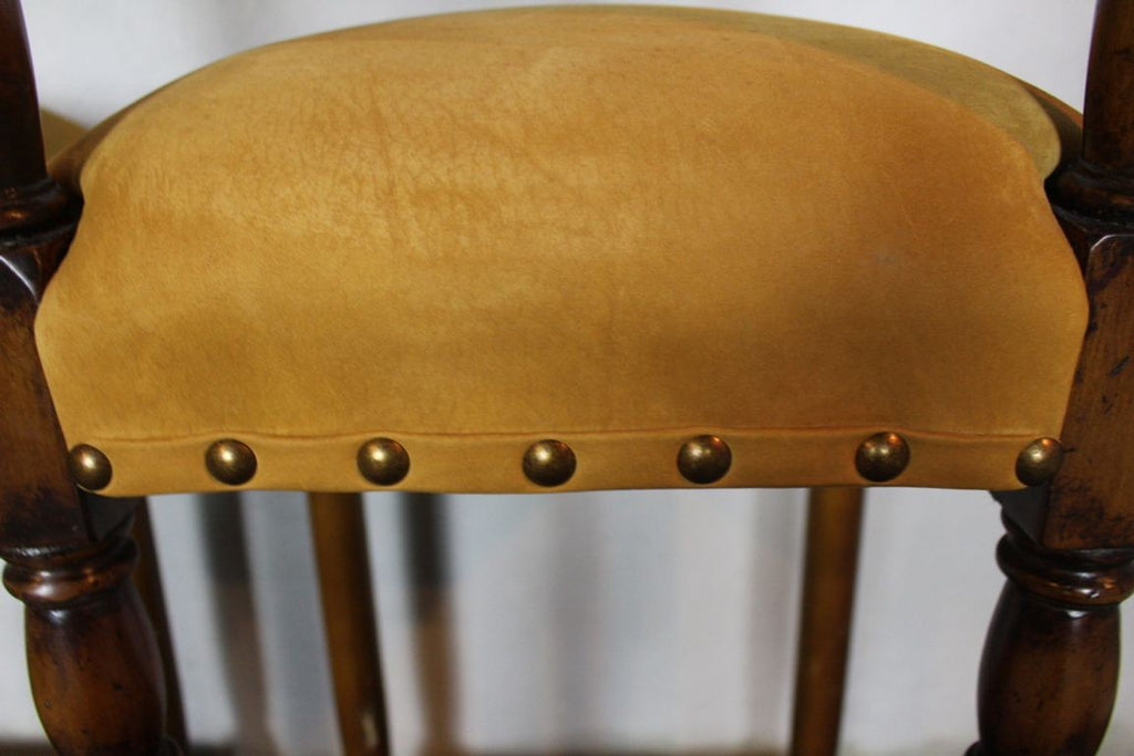 Vintage Suede Barstools with Nail Head Detail - Set of 3