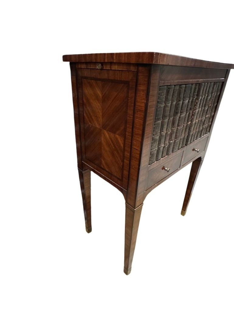 Antique French Louis XVI Style Marquetry Faux-Book Facade Cabinet with Pull-Out Sides, Late 19th Century