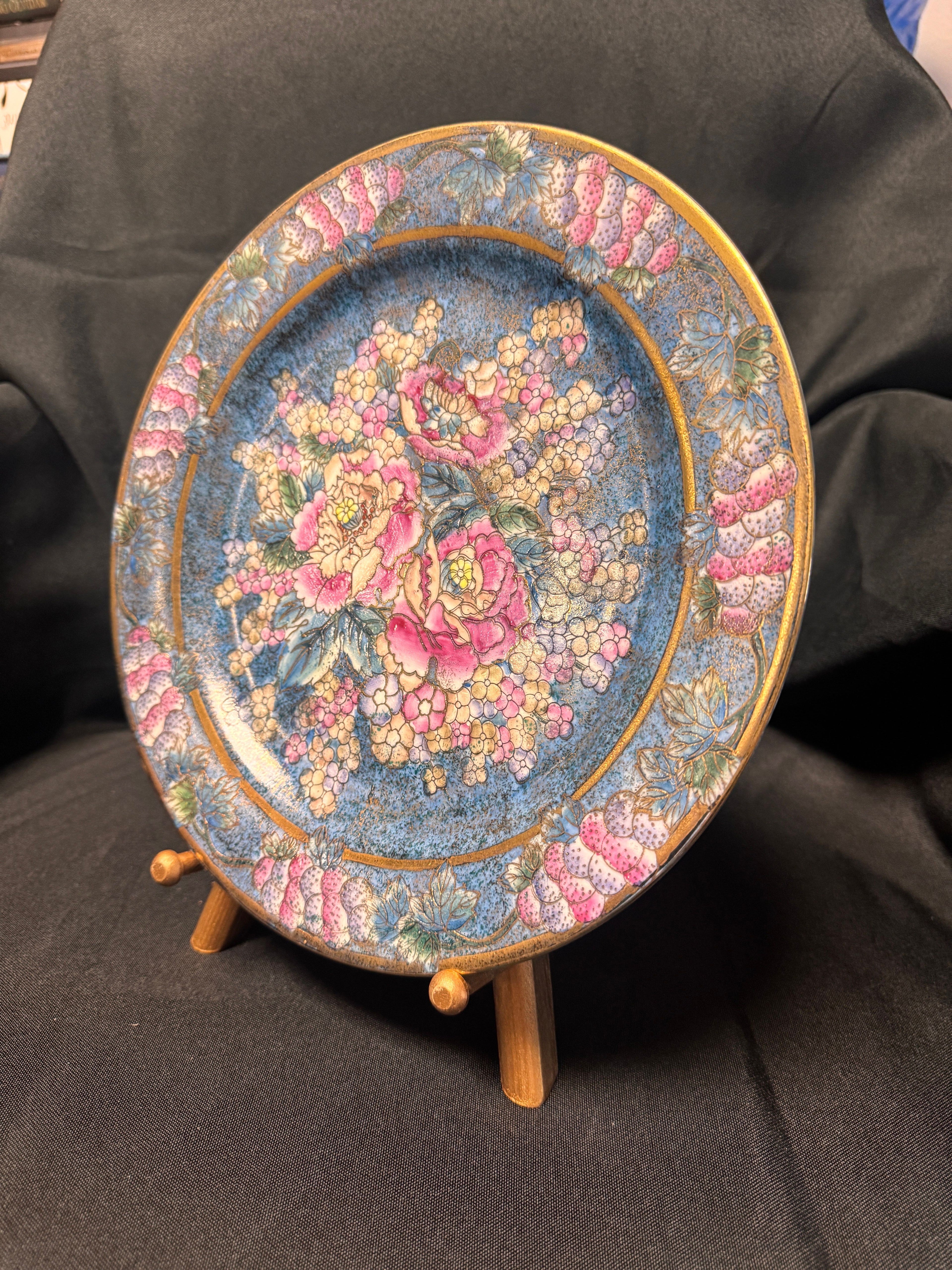 Vintage Chinese Cloisonné Decorative Wall Plate – Sold Individually, c. 1980s