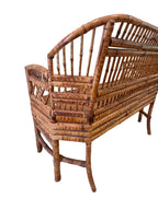 Vintage Brighton Pavilion Style Burnt Bamboo & Cane Settee Bench, c. 1970s