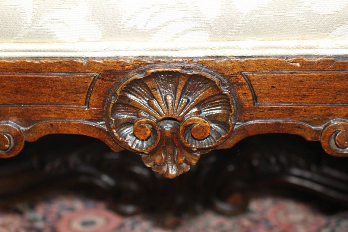 Antique French  Louis XIV Style Carved Walnut Ivory White Arm Chairs - Set of 2