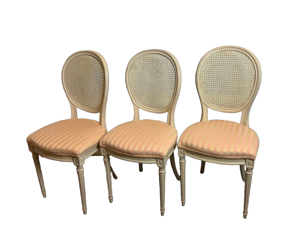 Vintage French Louis XVI Style Oval Cane Back Dining Chairs, Set of 6, c. 1970s