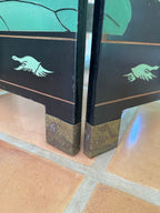 Vintage Chinese Four Panel Room Divider, Folding Screen with a Chinoiserie Pond Scene Painted on Both Sides