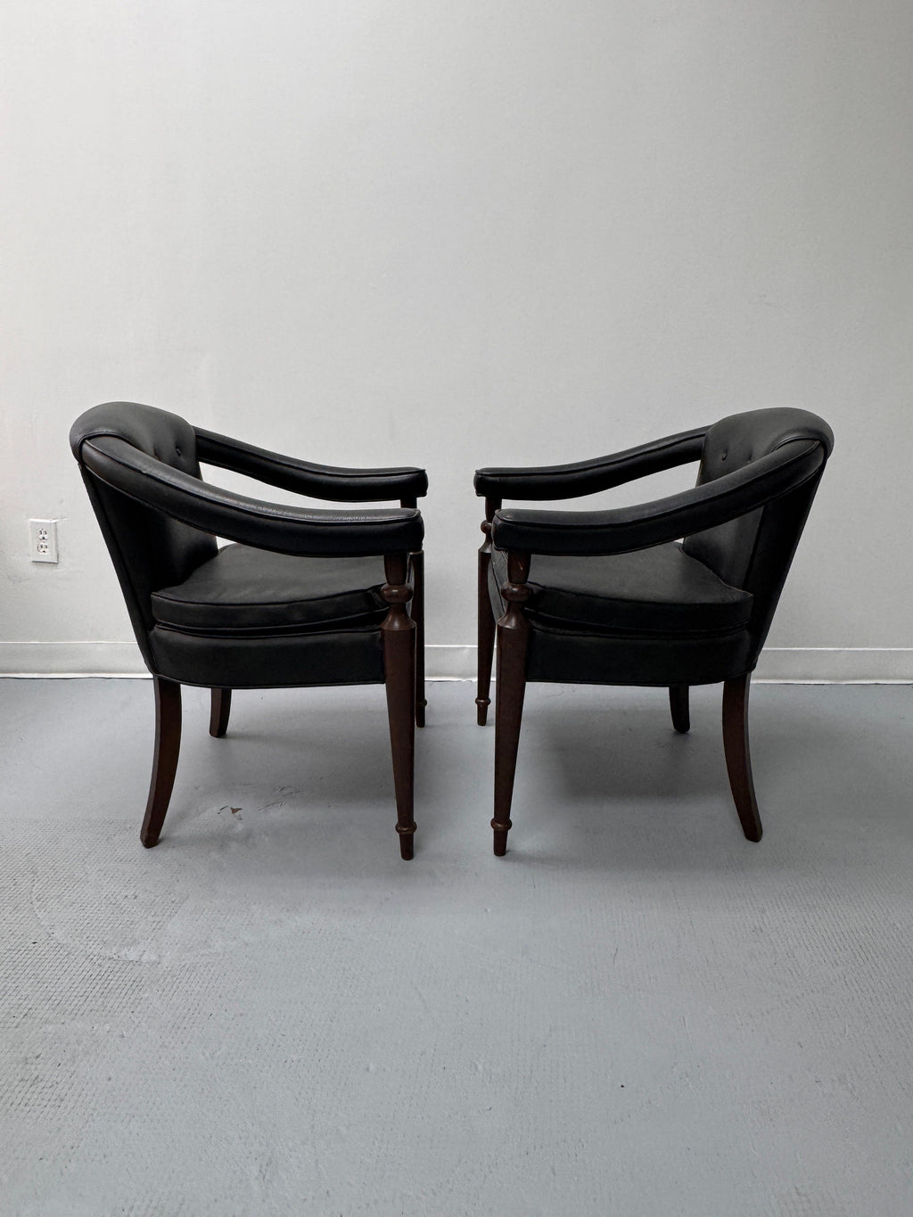 Vintage Tufted Leather Barrel-Back Tub Armchairs, Pair, c. 1970s