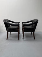 Vintage Tufted Leather Barrel-Back Tub Armchairs, Pair, c. 1970s