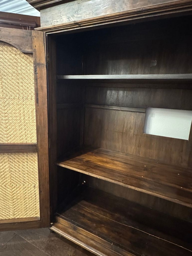 Vintage Indonesian Armoire with Natural Rattan Door Panels, c. 1990s