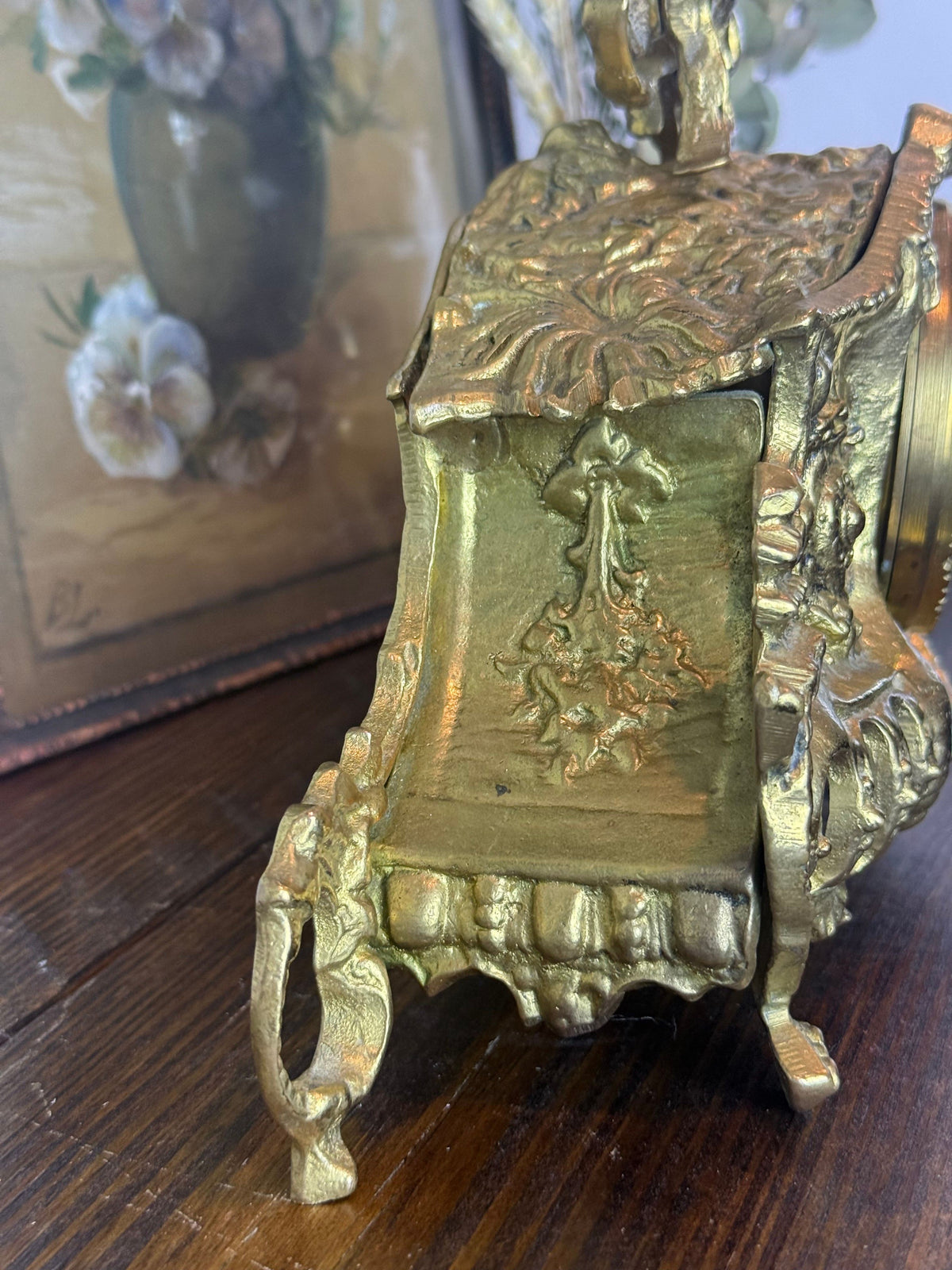 Vintage Rococo Revival Style Brass Mantel Clock, Mid–Late 20th Century