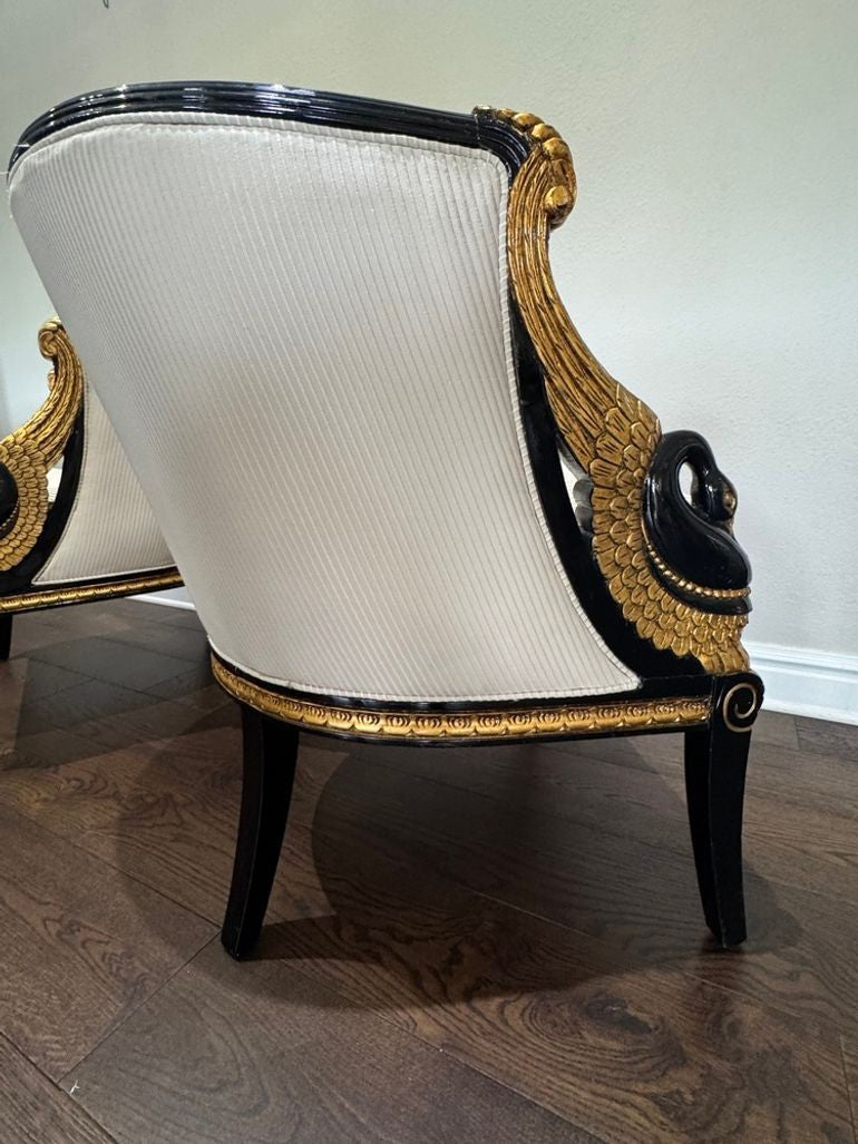 Vintage French Empire Style / Hollywood Regency Swan Tub Chairs - Set of 2