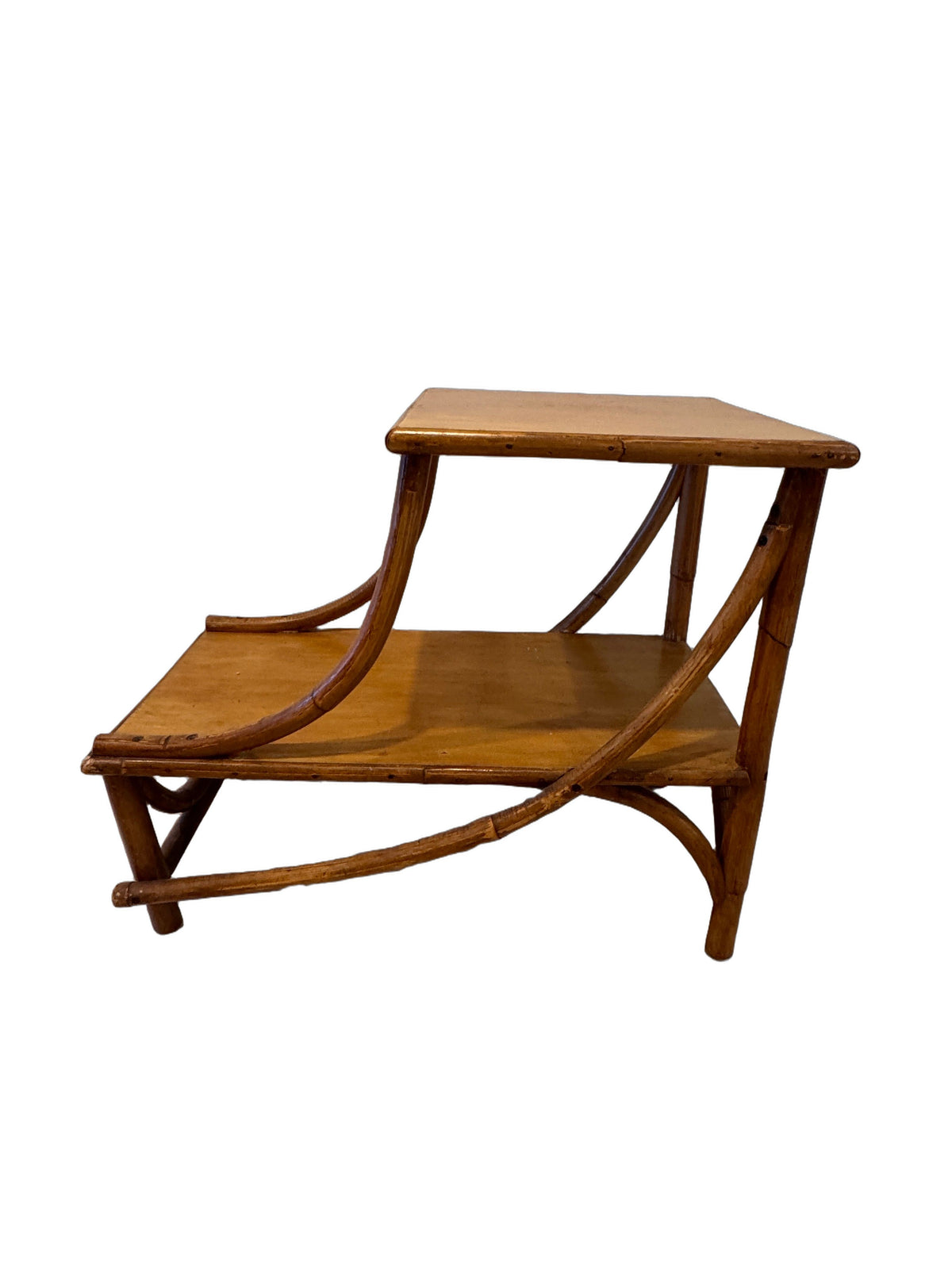 Vintage Heywood-Wakefield Style Rattan & Bamboo Two-Tier Side Table, c. 1960s