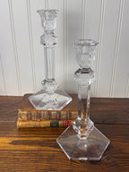 Val Saint-Lambert Signed Belgian Crystal Candlesticks, Pair, Sizes Vary, Late 20th Century