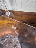 Val Saint-Lambert Signed Belgian Crystal Candlesticks, Pair, Sizes Vary, Late 20th Century