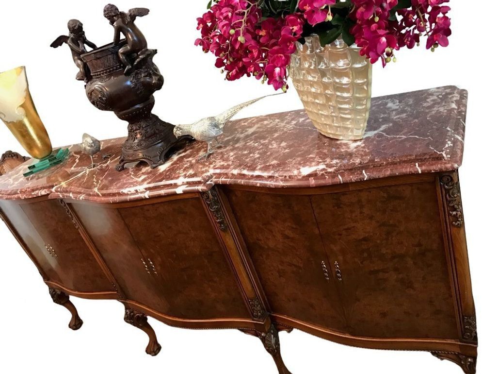 Traditional Italian Rosso Laguna Marble Top Buffet/Sideboard/Credenza, c. 1990s
