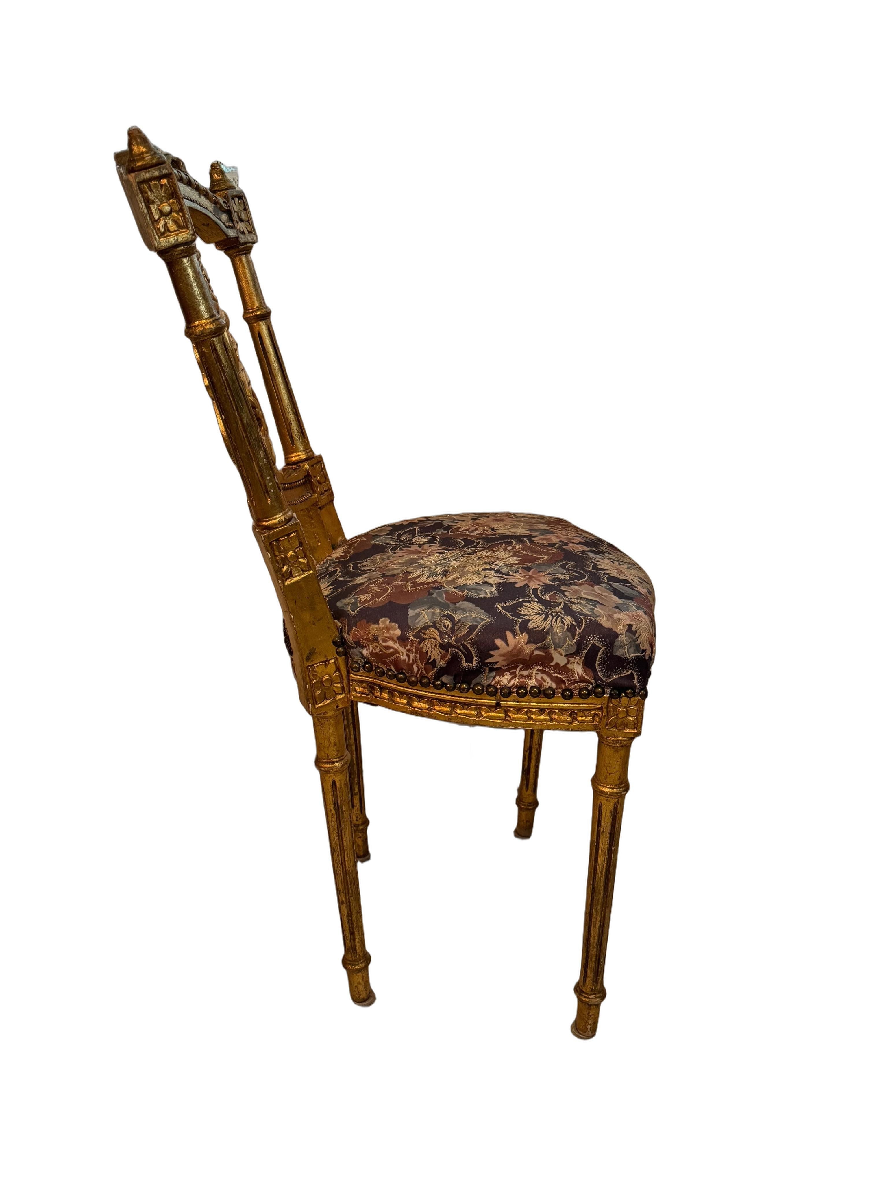 Antique French Louis XIV Gold Leaf Side Accent Harp Small Chair