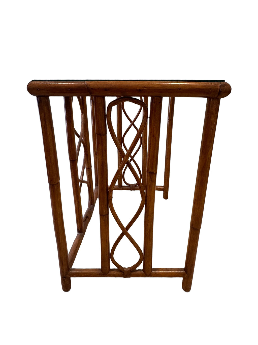 Vintage Burnt Bamboo Rattan Nesting Tables with Glass Tops, Set of 3, c. 1970s