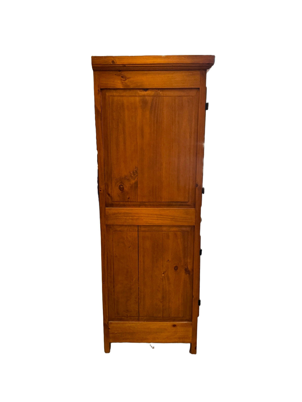 1980s Rustic Solid Pine Storage Armoire with Wrought Iron Accents, Mexico