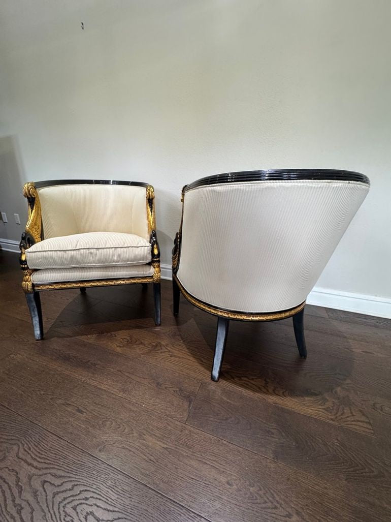Vintage French Empire Style / Hollywood Regency Swan Tub Chairs - Set of 2