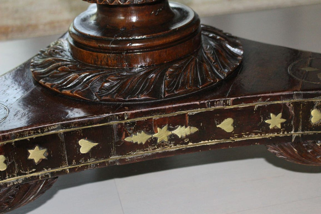 Antique William IV Style Brass-Inlaid Pedestal Center Table, Early 19th Century