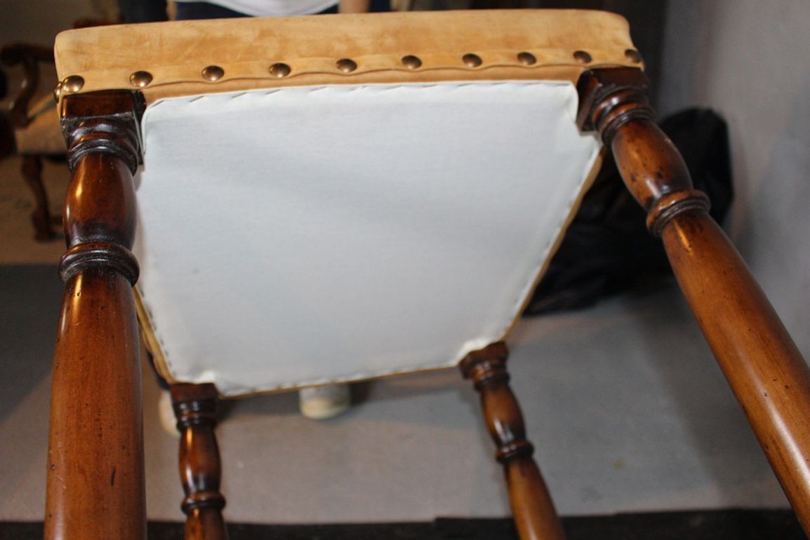 Vintage Suede Barstools with Nail Head Detail - Set of 3