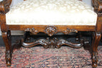 Antique French  Louis XIV Style Carved Walnut Ivory White Arm Chairs - Set of 2