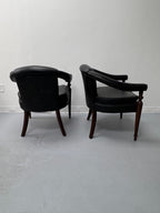 Vintage Tufted Leather Barrel-Back Tub Armchairs, Pair, c. 1970s