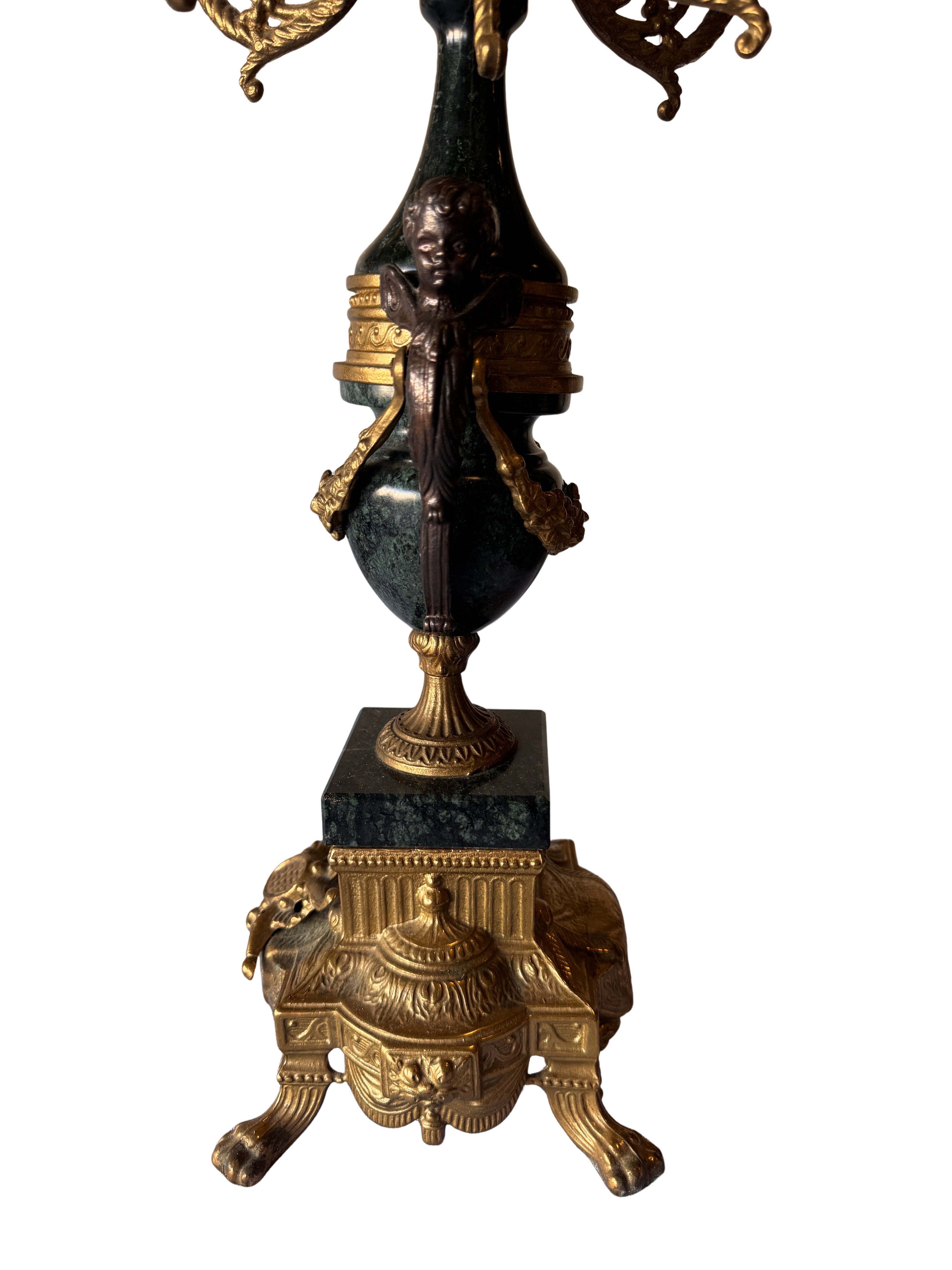 Antique Brevettato Six Candle Candelabra in the French Empire Style made of  Bronze and Marble, c. early 20th century - Sold as a Set