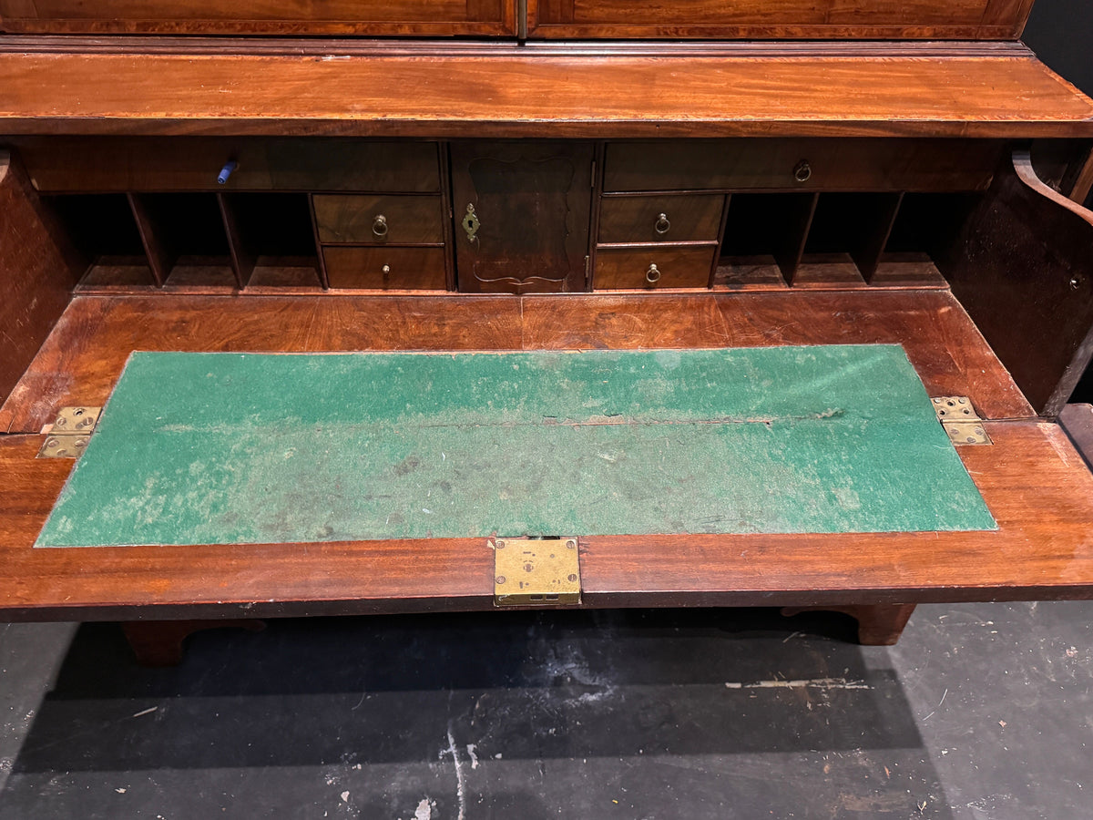 Antique English Georgian Mahogany Bureau Bookcase with Astragal Glass Doors, Late 18th Century
