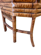 Vintage Brighton Pavilion Style Burnt Bamboo & Cane Settee Bench, c. 1970s