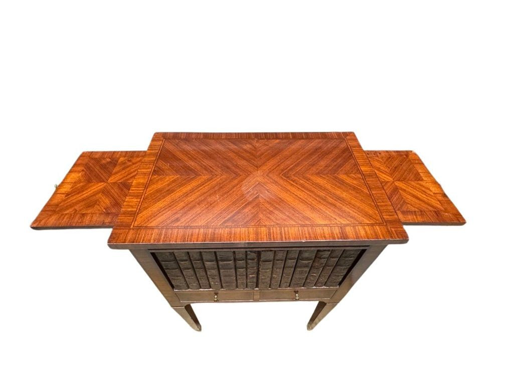 Antique French Louis XVI Style Marquetry Faux-Book Facade Cabinet with Pull-Out Sides, Late 19th Century