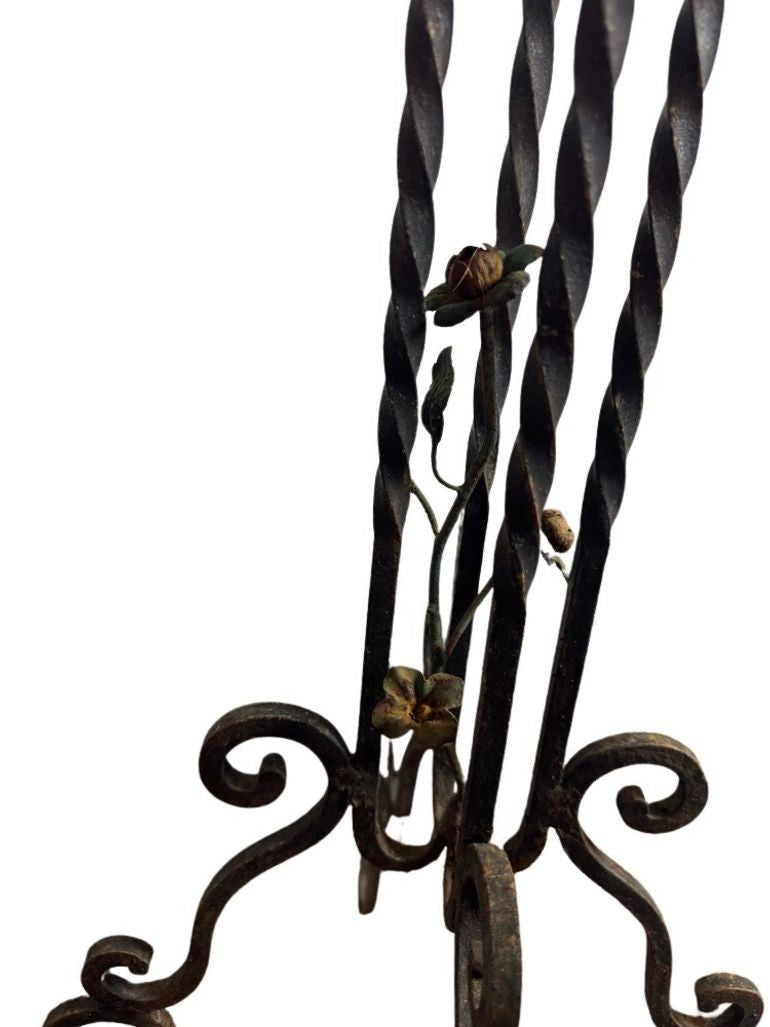 Antique Wrought Iron Plant Stands with Pot - Set of 2