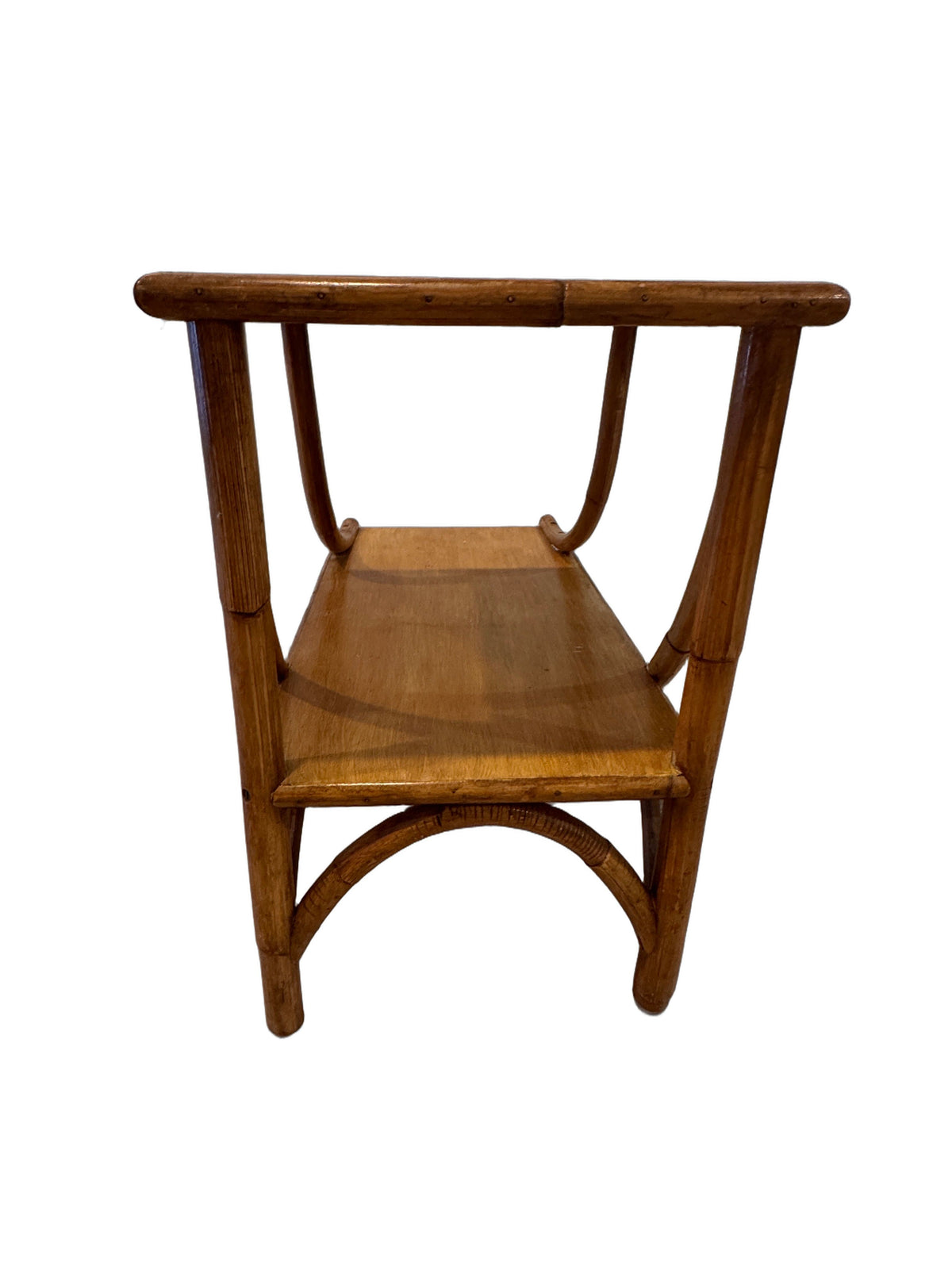 Vintage Heywood-Wakefield Style Rattan & Bamboo Two-Tier Side Table, c. 1960s