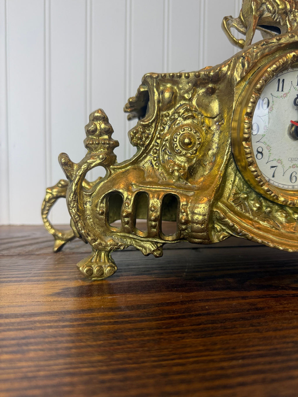 Vintage Rococo Revival Style Brass Mantel Clock, Mid–Late 20th Century