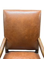 Antique Brown Leather Armchairs with Nailhead Details, Bobbin-Turned Legs, and Scrolled Arms- Set of 2, c. Early 1900s