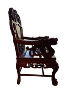 Antique Chinese Rosewood Dragon Armchair – Peranakan Style Carved Chair with Marble Insert, c. late 19th or early 20th century