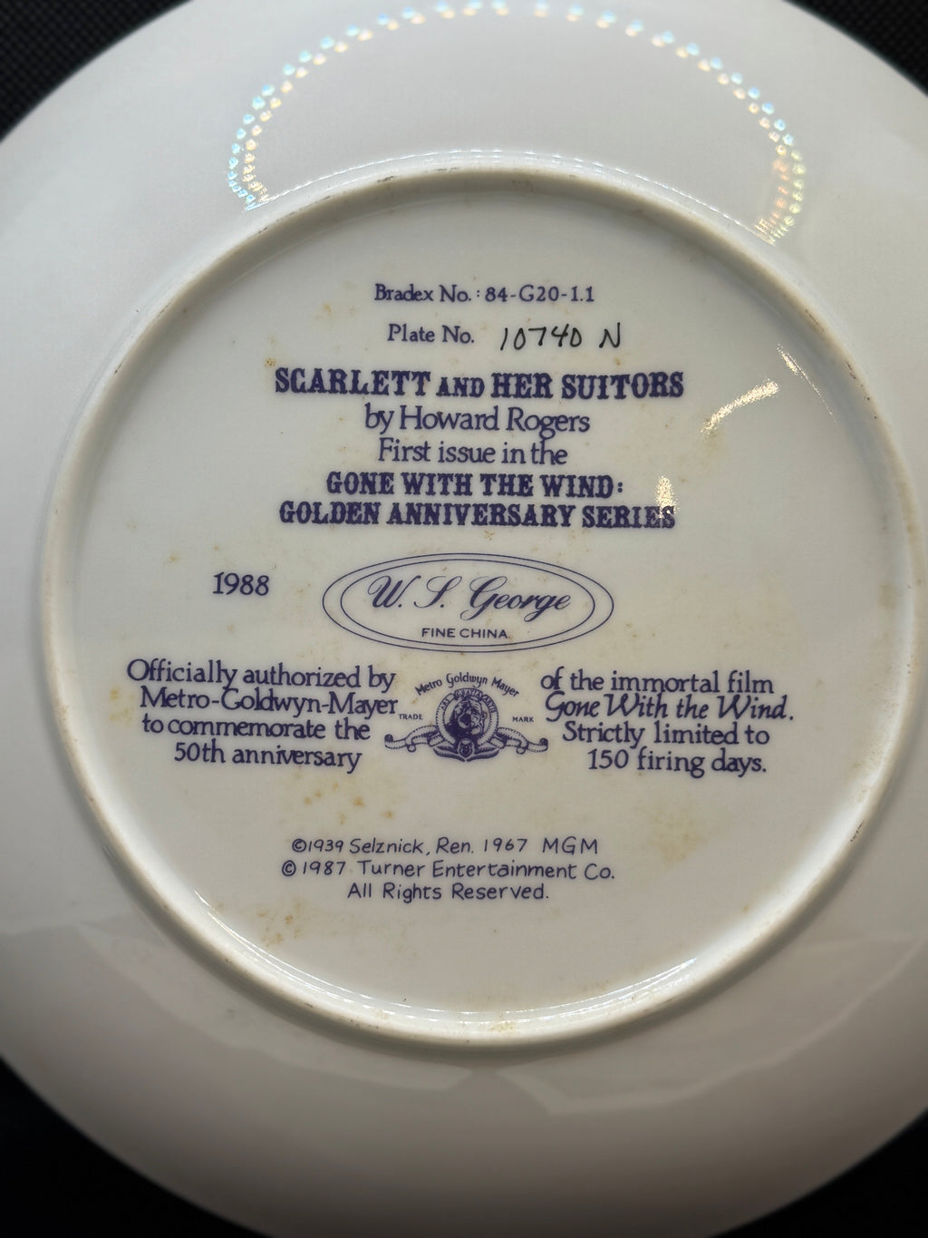 Vintage Gone with the Wind Commemorative Plates with COA - Limited Edition Golden Anniversary Series - by WS George Fine China