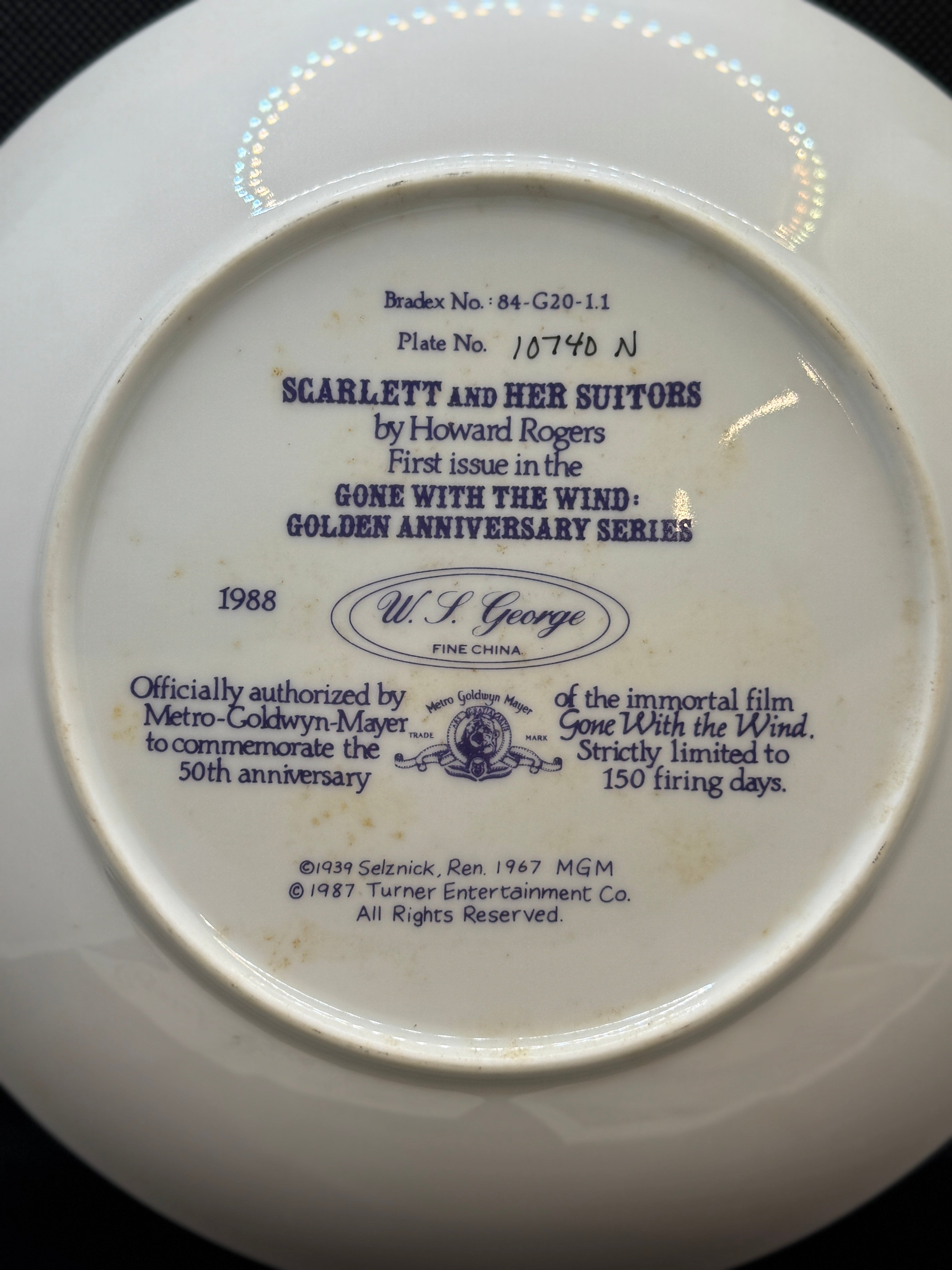Vintage Gone with the Wind Commemorative Plates with COA - Limited Edition Golden Anniversary Series - by WS George Fine China