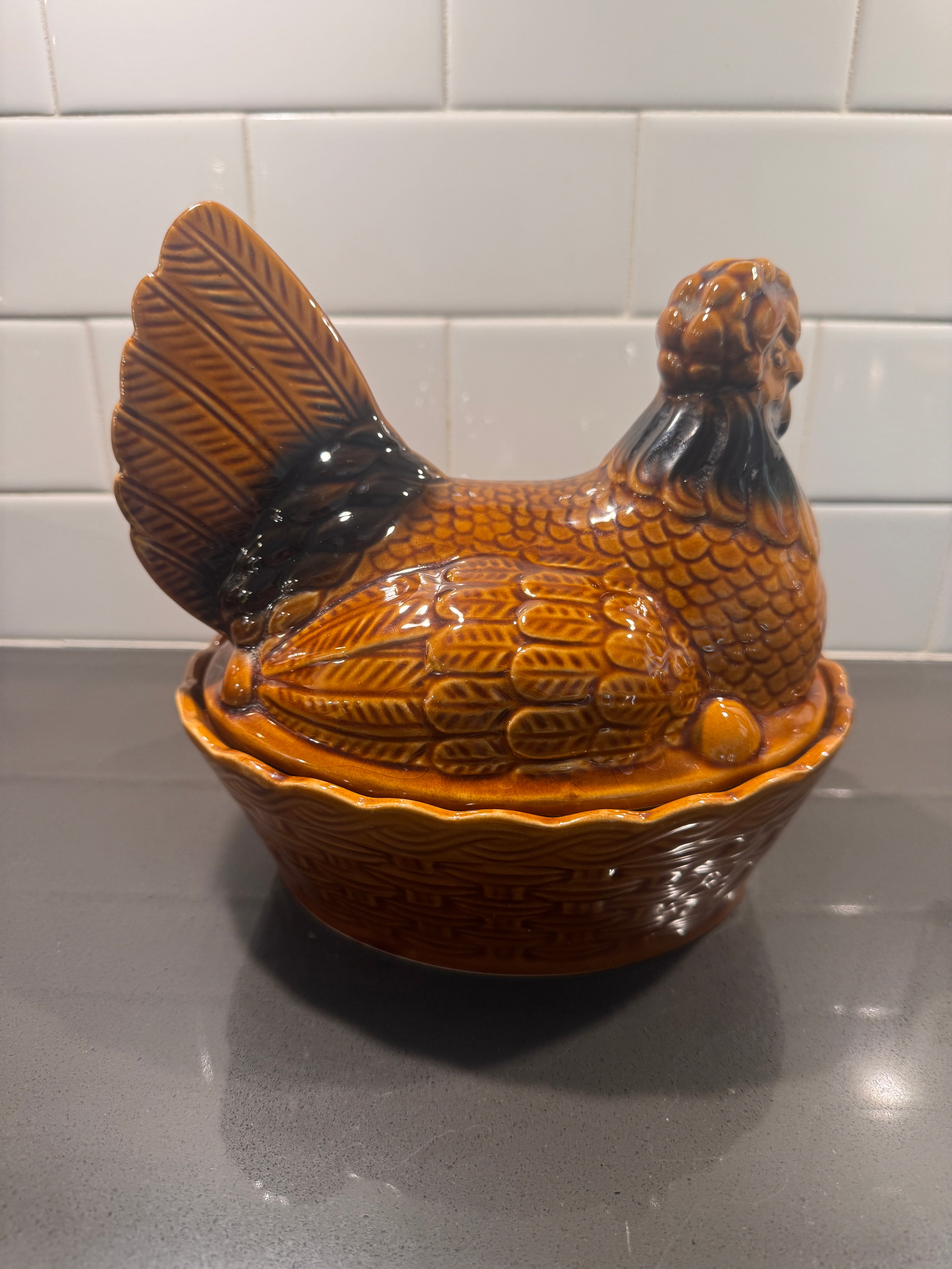 Vintage Ceramic Hens on Nest, c. 1960s