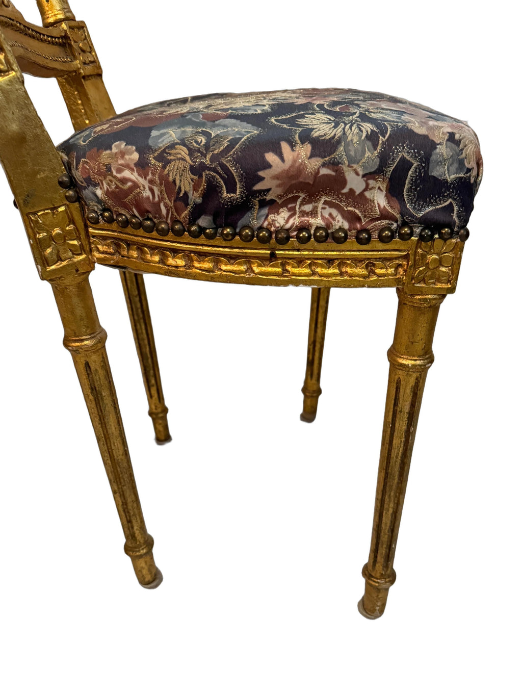Antique French Louis XIV Gold Leaf Side Accent Harp Small Chair